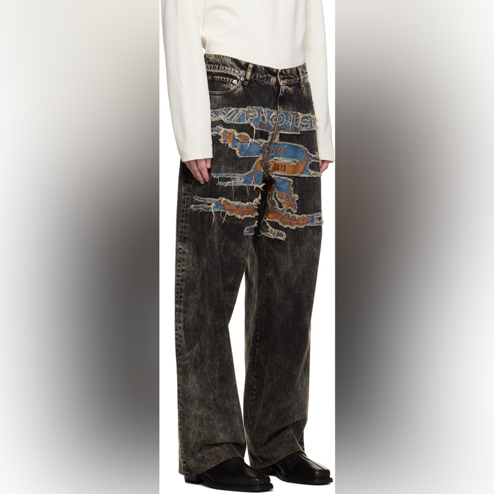 Y. Project Men's Gray Paris' Best Patch Wide-leg Jeans